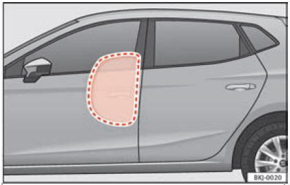 Airbag laterale gonfiato completamente sul lato sinistro del veicolo