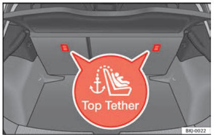  Posizione degli occhielli Top Tether nella parte posteriore del sedile posteriore.